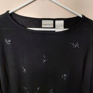 Fashion Bug Women's Black Beaded Embellished Knit‎ Top Lightweight Sweater L